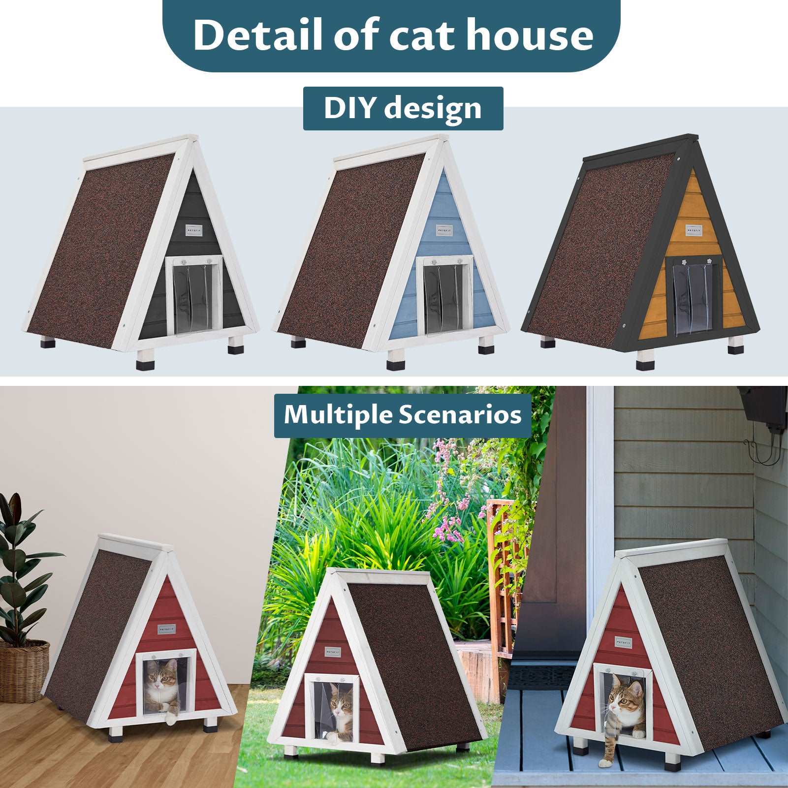 PETSFIT Single Story Triangular Cat House With Foot Stand