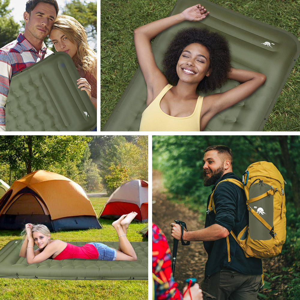 SlowTon Self Inflating Camping Mat- 12 CM Thickness Inflatable Sleeping Pad with Built-in Pump, Portable Lightweight Single Camping Air Mattress with Pillow, Double Joinable for Outdoor Hiking(Green)