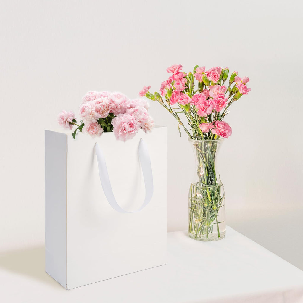 12 Pack White Gift Bags with Handles, Gift Bags Medium Size with Tissue Paper, White Paper Bags for Shopping, Small Business, Bridal Party, Wedding, Christmas and Holiday (10.6” x3.5” x8.3”)