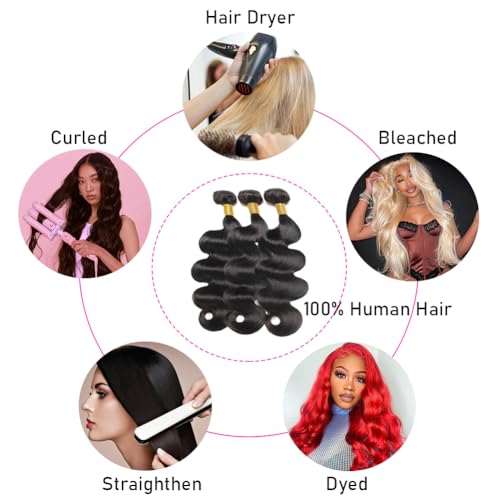 12A Human Hair Bundles 24 26 28 30 Inch Body Wave Bundles Human Hair 100% Unprocessed Brazilian Virgin Hair 4 Bundles Deals Human Hair Quick Weave Bundles Human Hair Extension Natural Black