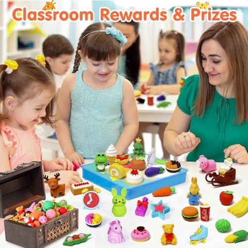 120 Pack Animal Pencil Erasers for Kids - Bulk Desk Pet Toy 3D Mini Puzzle Erasers Take Apart Treasure Box Toys Game Prize Party Favors Gift Classroom Prize Reward Back to School Supplies