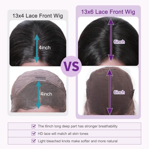 13x6 Lace Front Wigs Human Hair Pre Plucked 200 Density Body Wave HD Lace Frontal Wigs Human Hair for Women Glueless Wigs 100% Human Hair for Black Women with Baby Hair Natural Color 30 Inch