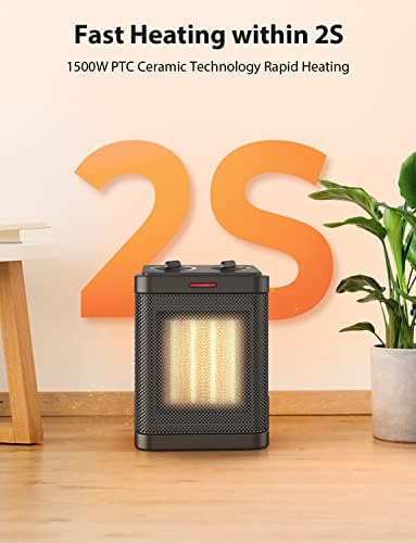 1500W Space Heater, Small Space Heater for Indoor Use, PTC Ceramic Space Heater with Thermostat, 3 Modes, Safety Quiet Heating, Multiple Protection, Portable Heater for Office Room Desk Use