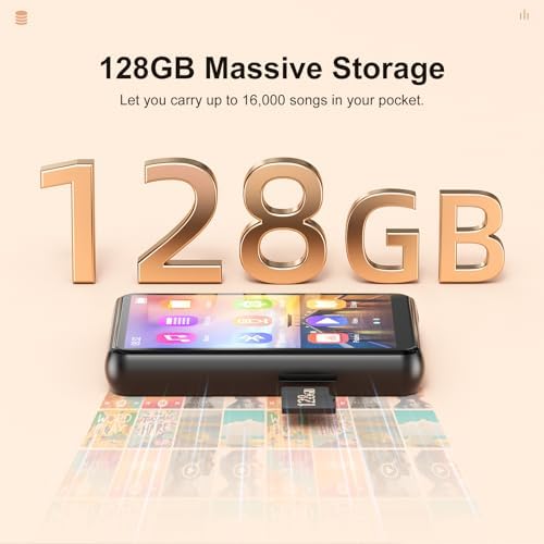 128GB MP3 Player with Upgrade Bluetooth 5.3, HiFi Sound Shuffle Single Loop Music Player with HD Speaker, FM Radio, Voice Recorder, 2.4IN Full Touchscreen MP3 Ideal for Sport (Earphones Included)
