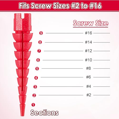 15 Pcs Wood Anchor, Stripped Screw Hole Repair Kit for Wood, Door, Fixing Stripped Screw Holes, Fits Wood Screws Sizes #2 to #16, Screw Holes from Stripped to Gripped, Red