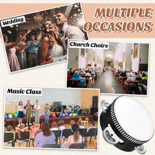 12 Pcs Wedding Tambourine Drum for Adults Hand Held Percussion Gift Wood Metal Jingles Musical Educational Drum Instrument for Church Wedding Party Games(Black,4 Inch)