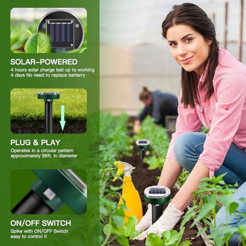 10pk Solar Upgrade Mole Repellent for Lawns Gopher Repellent Ultrasonic Powered Mole Repellent Deterrent Snake Repeller Mole Repellent Outdoor Lawns Garden Yard All Pests Stakes Chaser Sonic Spikes
