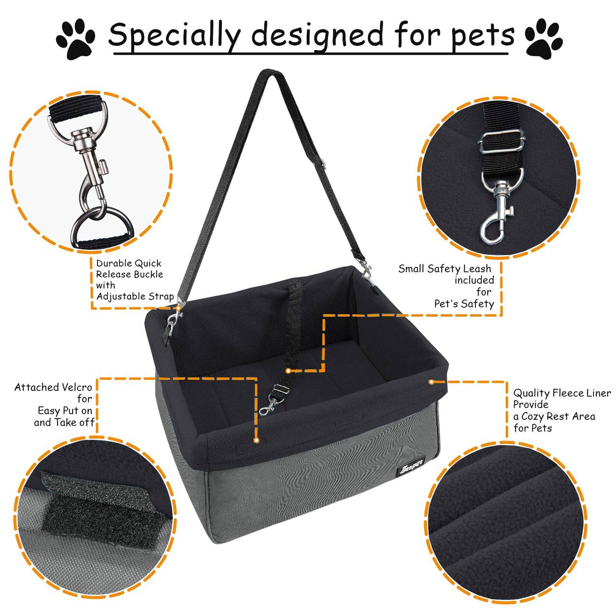 Jespet Pet Travel Safety Booster Dog Car Seat with Seat Belt