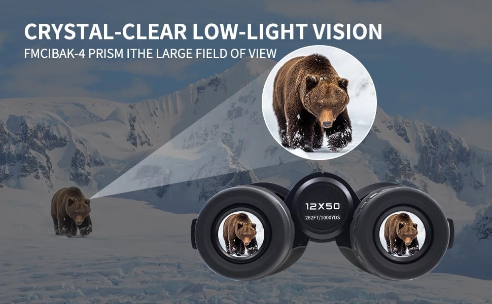 12x50 HD Binoculars for Adults High Powered with Upgraded Phone Adapter, Large View Binoculars with Clear Low Light Vision, Lightweight IPX7 Waterproof Binoculars for Bird Watching,Hunting,Travel