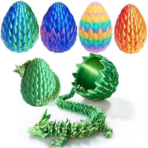 12inch 3D Printed Dragon Egg,Mystery Crystal Dragon Fidget Toys,Articulated Dragon,Home Desk Decor Easter Surprise Dinosaur Eggs,Adults Fidget Toys for Autism/ADHD (Turquoise)