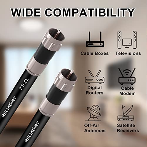100ft RG6 Coaxial Cable Black 75 ohm with F Connector, F81 Female Extension Adapter, Low Loss High-Speed Coax Cable Cord Extender for HD TV, Dish, Satellite, Antenna, TV Cable 100'