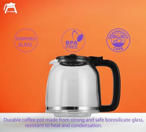 12 CUP Replacement Glass Carafe Pot ONLY Compatible with Ninja Coffee Maker CE251 CE250 CE200 CE200C CE201 CE201C series, Ninja Carafe Replacement Part No. # XGLSLID200