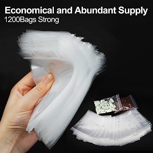 1200Pcs Small Plastic Bag for Jewelry, 3x4'' Small Zip Bag Baggies Resealable, 2 Mil(2 Layer) Durable Small Zip Bag for Pill and Small Business - Clear