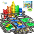 104 PCS Magnetic Tiles Road Set With Car Toys, STEM Magnet Building Blocks for Kids Toddler Toys Games, Christmas Birthday Gifts for 3+ Year Old Boys Girls, Car Enthusiasts and Classroom Must Haves
