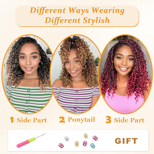 14 Inch Goddess Box Braids Crochet Hair Curly Ends 9 Packs Pre Looped Boho Crochet Box Braids Bohemian Box Braid Crochet Hair For Black Women (14Inch 9Packs,4)