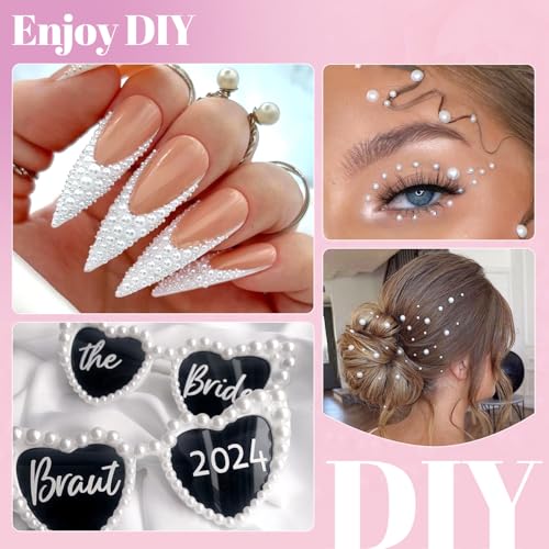 11000Pcs Flatback Pearls for Crafting (White), Assorted Size 2/3/4/5/6/8/10mm Half Pearl with 3Pcs 10ml B7000 Jewelry Glue, Bedazzling Bead for DIY Crafts Clothing Tumbler Shoes Embellishment Nail Art
