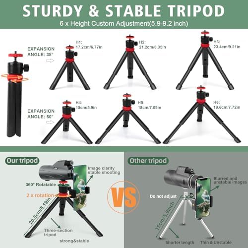 12x56 High Power Monocular Telescope with Smartphone Adapter Tripod Bag, Lightweight Monoculars for Adults with BAK4 Prism & FMC Lens, Suitable for Bird Watching Camping - Pale Grey