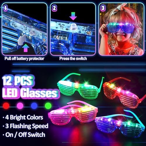 150PCS Glow in the Dark Party Supplies for Kids Adults, Light Up Party Favors with Light Up Glasses, Headband, Rings, 100 Glow Sticks Bulk Party Pack DIY Glow Necklaces Bracelets, Neon Party Supplies