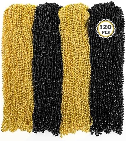 120 PCS Beaded Necklace, 33 IN Mardi Gras Beads, Blackgold Mardi Gras Accessories, Bead Necklace Throw Beads Bulk for Party Parade Event Festival Christmas Pirate Favors Supplies Decor