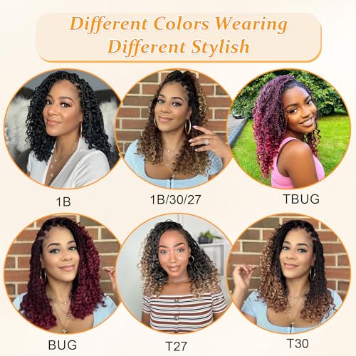 14 Inch Goddess Box Braids Crochet Hair Curly Ends 9 Packs Pre Looped Boho Crochet Box Braids Bohemian Box Braid Crochet Hair For Black Women (14Inch 9Packs,4)