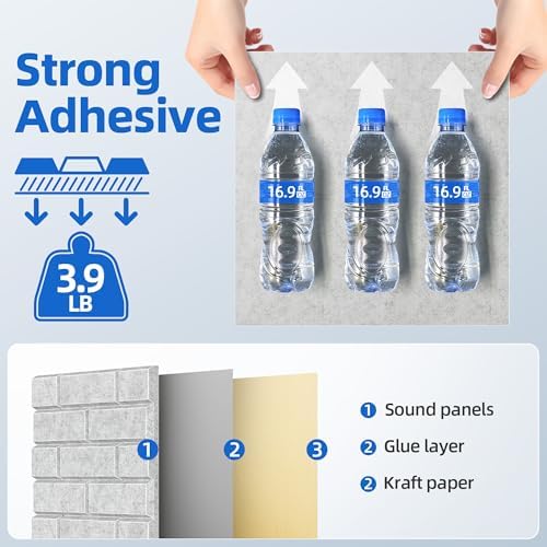 12 Pack Acoustic Panels with Self Adhesive, 12" X 12" X 0.4" High Density Sound Proof Foam Panels for Walls, Soundproof Wall Panels, Brick Sound Absorbing Panels for Home Studio Office Decor - Gray