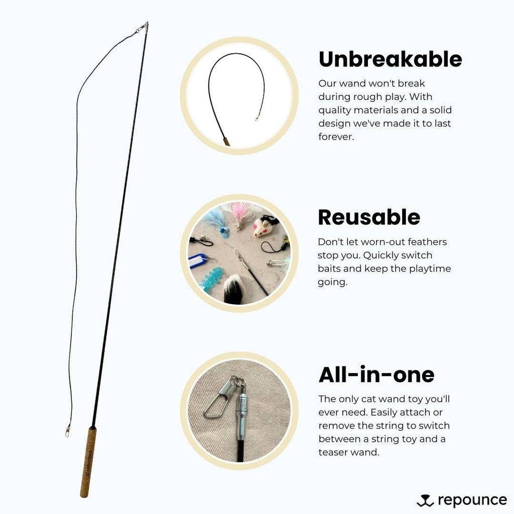 Repounce Forever Stick — Unbreakable 36″ Cat Wand with Cork Handle
