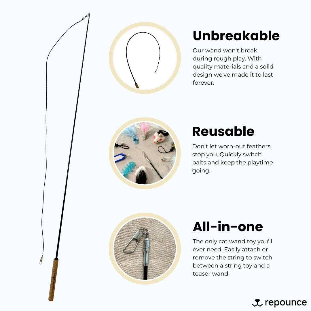Repounce Forever Stick — Unbreakable 36″ Cat Wand with Cork Handle