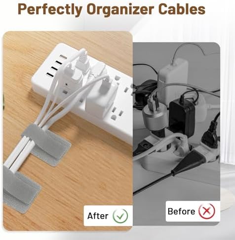 100pcs Hook and Loop Cable Ties, gliship Adhesive Wire Management, Adjustable Cable Straps Cord Wrappers Keeper Cord Holder, Sticky-Back Cord Organizer for Kitchen Appliances at Office, Home - Grey