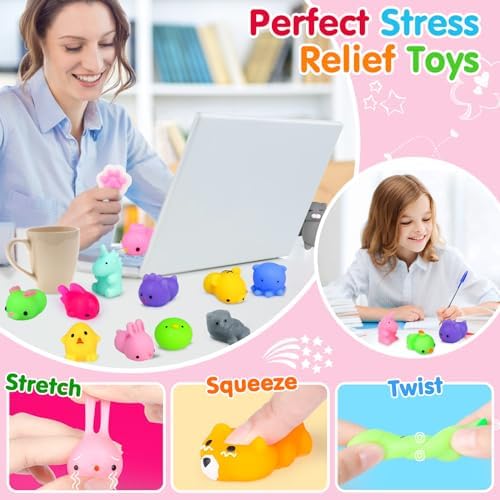 130PCS Squishies Mochi Squishy Toy, Kawaii Squishies Party Favors for Kids Stress Relief Fidget Toys Treasure Box Toys Classroom Prizes Kid Easter Egg Fillers Xmas Goodie Bag Stuffers, Random