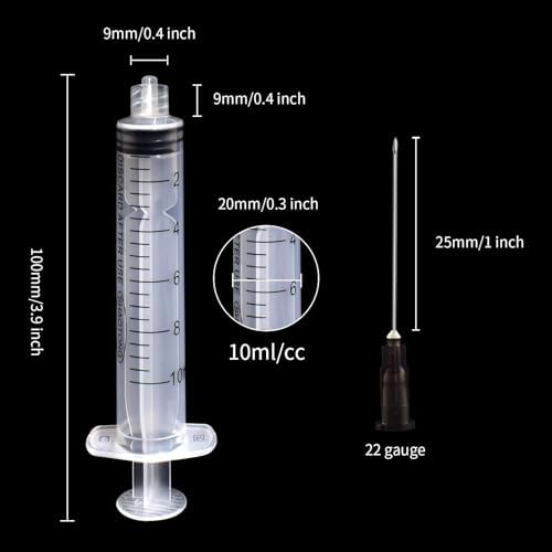 10cc/ml 22G Syringe with Needle Laboratory Tools, Each Individually Wrapped-Pack of 20
