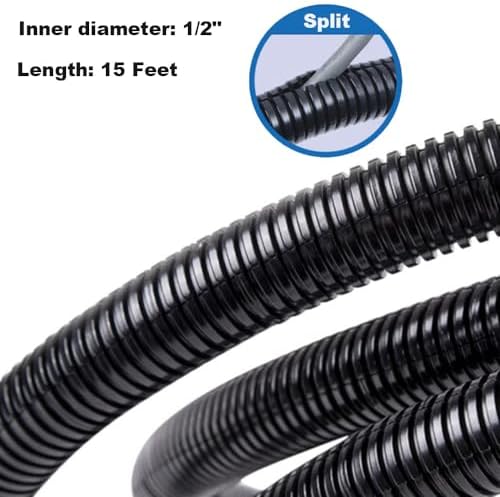 15 FT 1/2” Wire Loom Split Tubing,Dog Cat Cord Protector,Split Wire Loom Tubing Wire Conduit – Black (15FT 1/2")