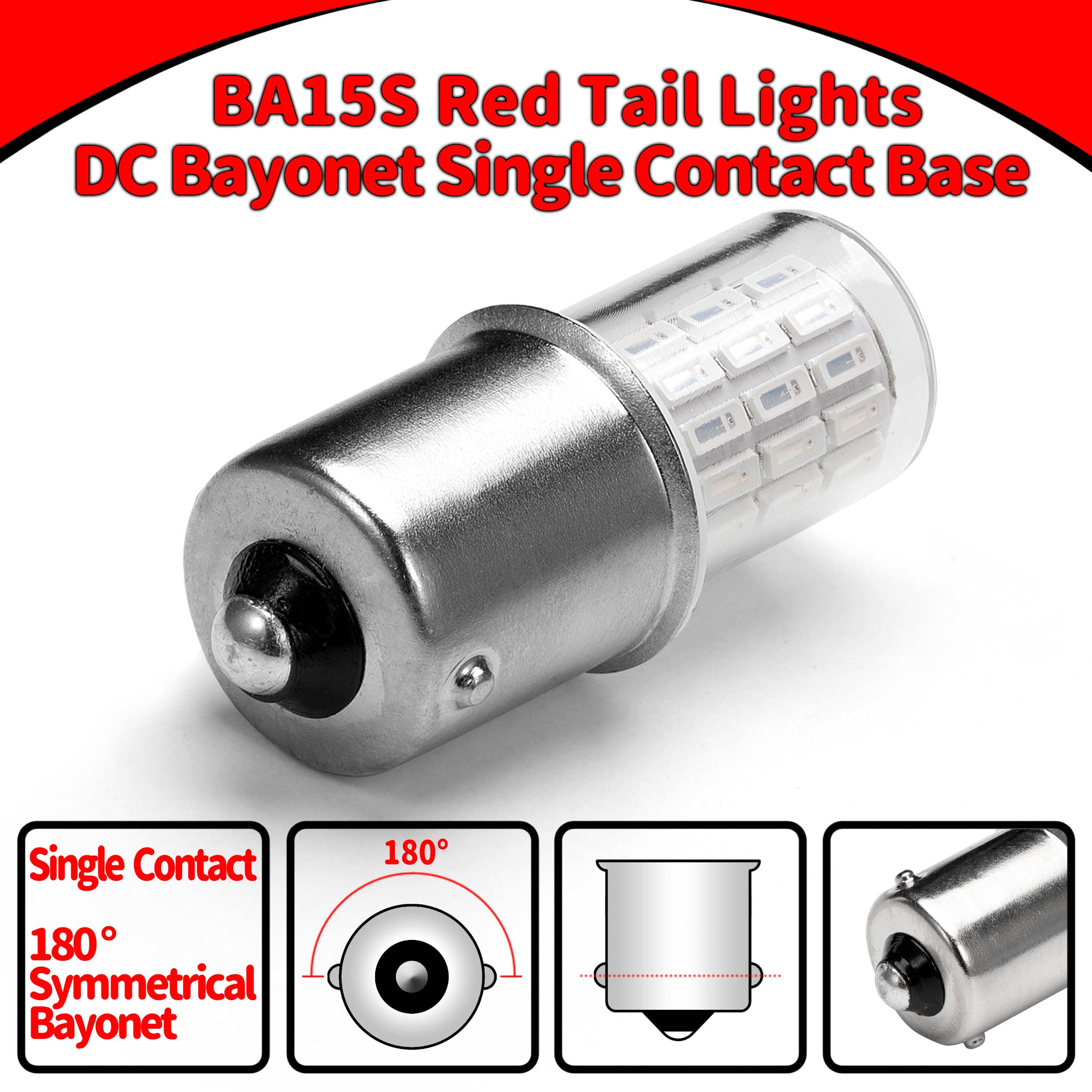 12V 1156 BA15S Red 1003 1141 7506 P21W LED Bulbs,DC Bayonet Single Contact Base,AC10-24V DC10-30 volt LED Replacement for Brake,Tail Lights,Blinker,Turn Signal,Parking or Running Lights,4Pack