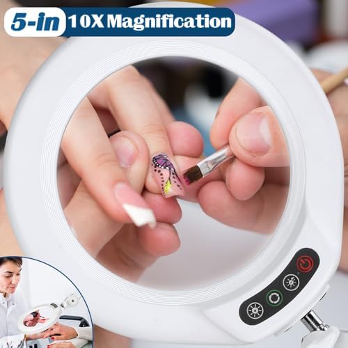 10X Magnifying Glass with Light and Stand, Super Bright 2,200 Lumens LED Magnifying Floor lamp with 5 Wheels Rolling Base, 5 Color Modes Stepless Dimming Lighted Magnifier for Esthetician Facial Salon