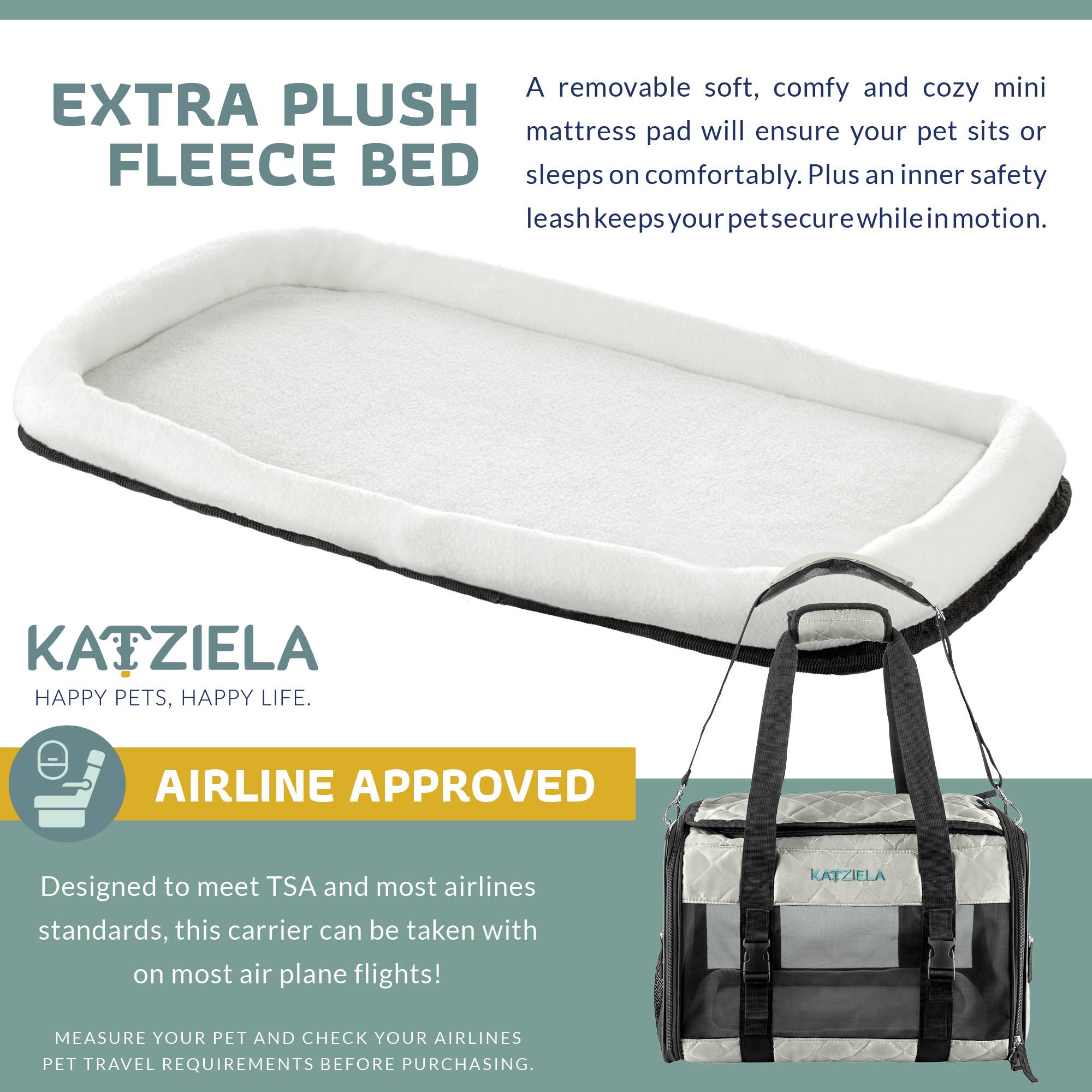 Katziela Airline Compliant Quilted Companion Cat & Dog Carrier - Gray