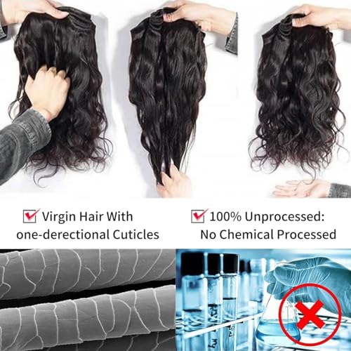 12A Human Hair Bundles 3 Bundles With Closure Body Wave Bundles Human Hair 100% Unprocessed Brazilian Virgin Hair Bundles Human Hair Extensions Quick Weave Bundles Human Hair Natural Black 24 26 28+22