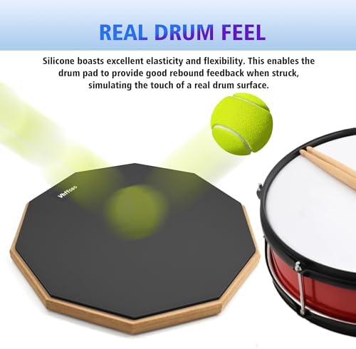 12 Inch Practice Drum Pad with Stand and Sticks, Beginner Snare Drum Pad with Drumsticks(2 pairs) and Carrying Bag, Double Sided Silent Drum Pad (Black)