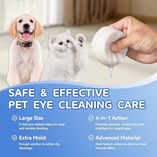 150PC Eyes Wipes for Dogs - Tear Stain Remover for Dogs - Dog Eye Cleaner,Eye Debris, Discharge, Mucus Secretions - Eye Wipes for Dogs & cat Eye Wipes - 3.2 inches (3.2 Large)