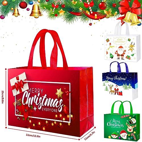 12 Pack Large Christmas Gift Bags with Tissue Paper - Reusable Christmas Tote Bags Non-Woven, Xmas Shopping Bags with Handles, for Christmas Treat Bags, Gifts Wrapping, Xmas Party Supplies 12.6'' X 9.8'' X 4.5''… (12 Pack)