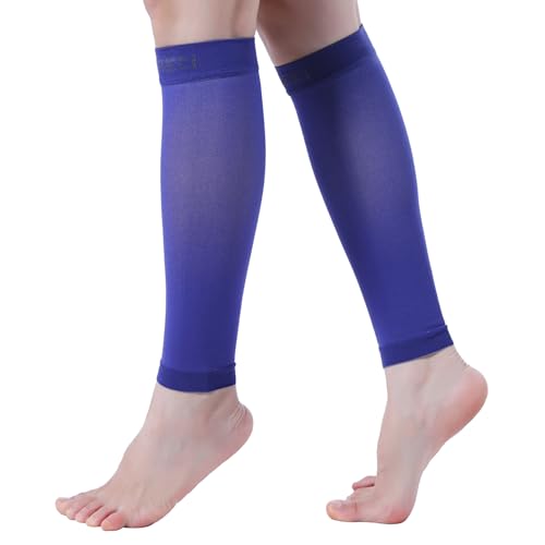 15-20mmHg 1 Pair Black Calf Compression Sleeve Men and Women Wide Calf Sleeve Brace Compression Socks for Leg Support, Shin Splint,Pain Relief (DARK BLUE, XX-Large)