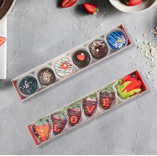 15Pack 12x2¼x2 Inches Chocolate Covered Strawberries Boxes for 6 Macaron boxes Chocolate Truffle Boxes Cookies boxes Bakery Boxes with Clear Window