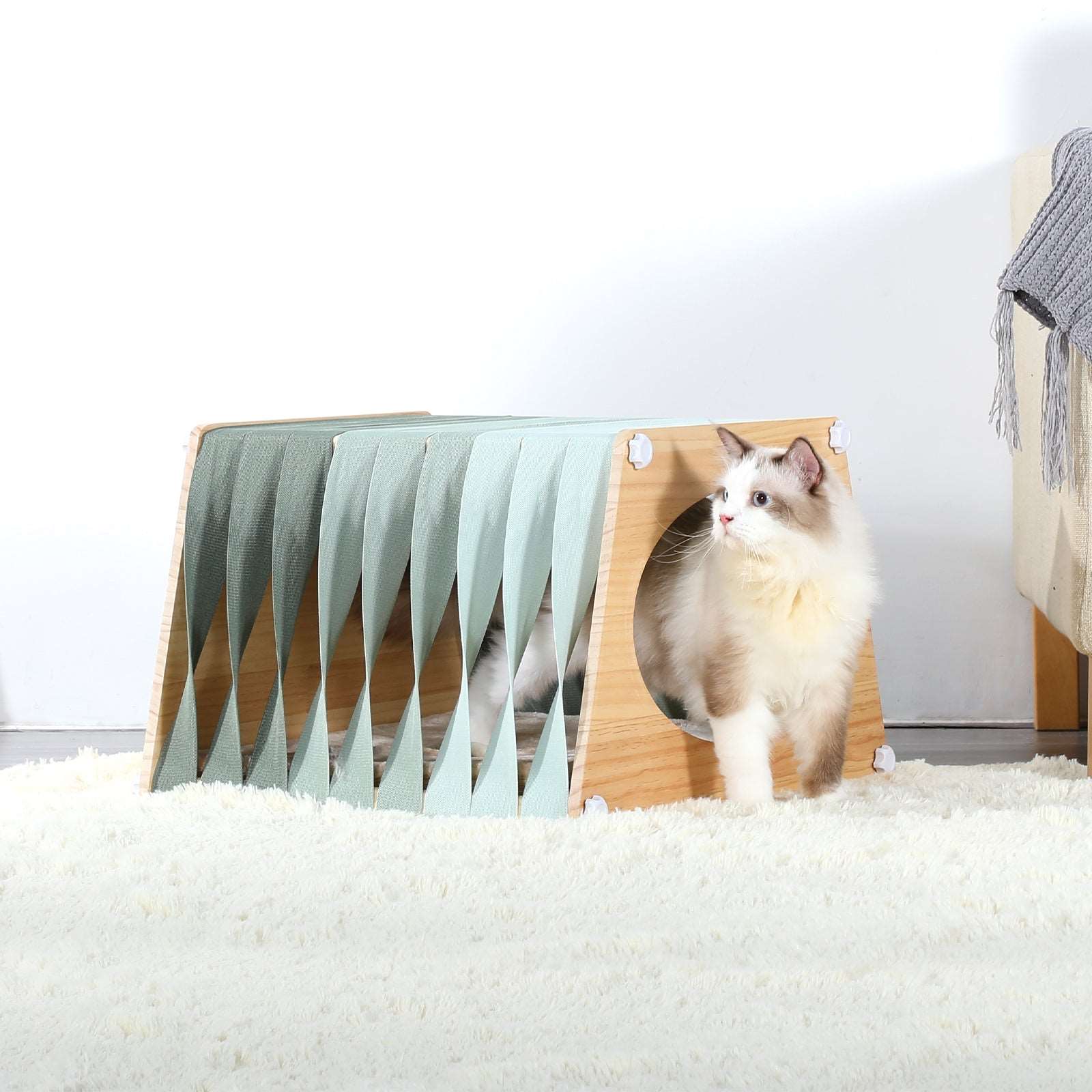 PETSFIT Modern Style Wood Cat House with Soft Mat