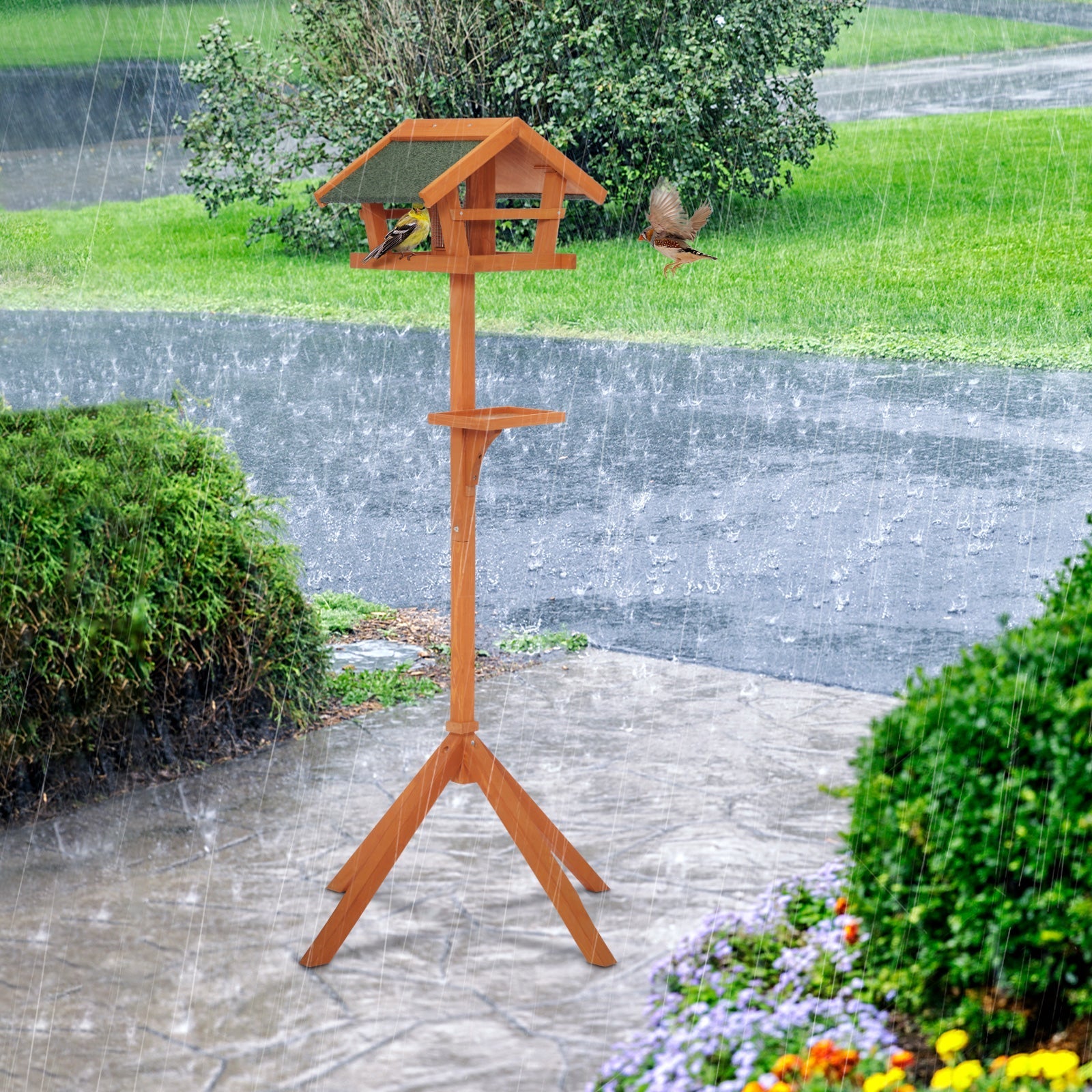 PETSFIT Outdoor Bird Feeder Stand Wooden