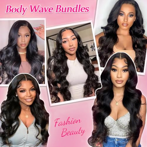 12A Human Hair Bundles Body Wave Bundles Human Hair 14 14 14 Inch 100% Unprocessed Brazilian Virgin Hair Body Wave 3 Bundles Human Hair Extensions for Black Women Natural Color