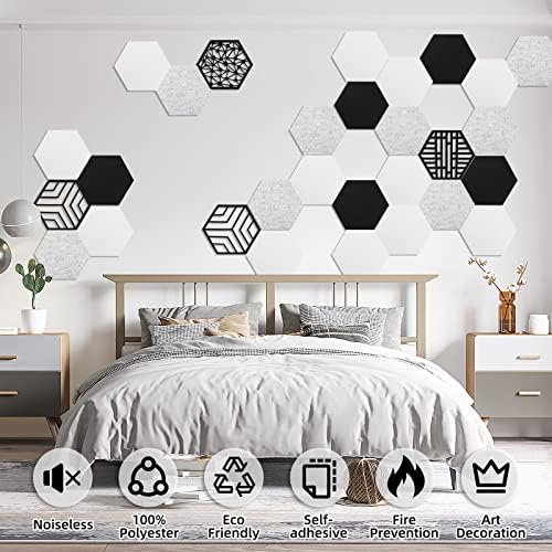 12 Pack Self-adhesive Acoustic Panels, Hexagon Sound Proof Panels, 14 X 12 X 0.4 In Sound Absorbing Panels, Flame Resistant, High-Density Sound Dampening Panels for Recording Studio Home, Offices…