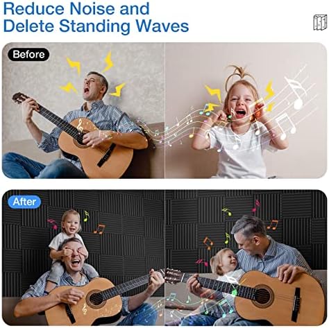 12 Pack Acoustic Panels Self-Adhesive, 1" X 12" X 12" Quick-Recovery Sound Proof Foam Panels, Acoustic Foam Wedges High Density, Soundproof Wall Panels for Home Studio,Carbon Black