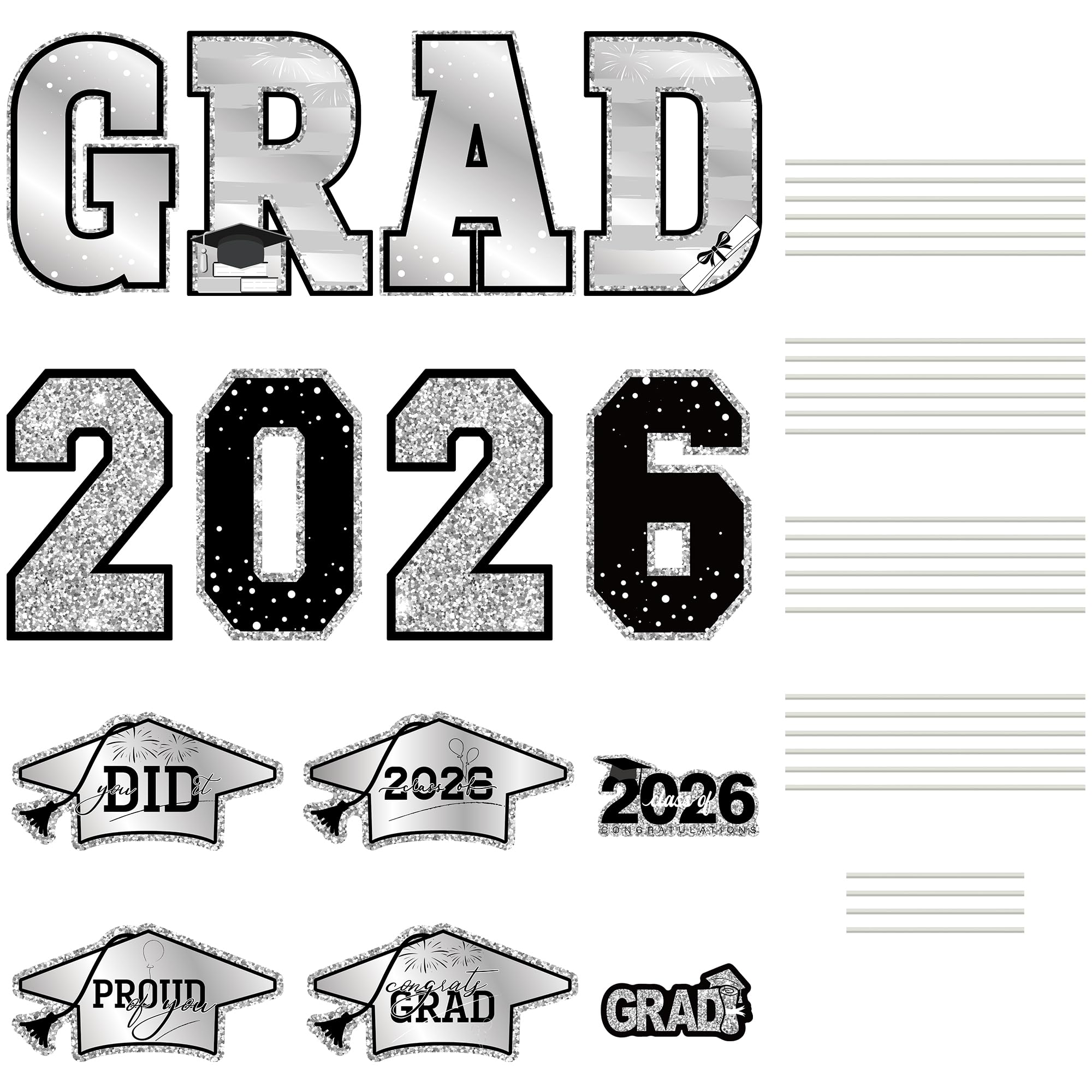 14 PCS Graduation Decorations, Silver Congrats Grad 2026 Lawn Stakes, Class of 2026 Graduation Yard Signs with Stakes, Weatherproof Graduation Outdoor Decor Set for College High School Grad Party