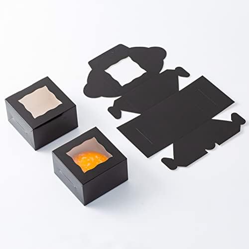 100Pcs Paper Cookie Boxes With Window Small Bakery Boxes 4x4x2.5 Inches Mini Cake Boxes For Pastries,Cupcakes,Desserts,Donuts,Chocolate Strawberries,Candy,Treat Boxes(4 * 4 * 2.5,Black)