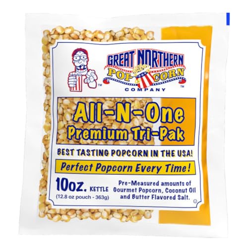 10oz Popcorn Machine Popcorn Packets - All-in-One Movie Theater Style Popcorn Kernels, Salt, and Oil Packs by Great Northern Popcorn (24 Case)