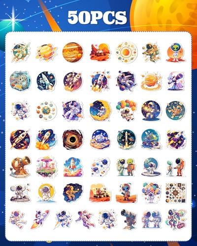 100pcs Space Stickers Bulk: Science Stickers Astronaut Stickers Vinyl Water Bottle Stickers for Kids Spaceman Outer Space Stickers Teacher Stickers for Students Space Party Favors Laptop Scrapbook