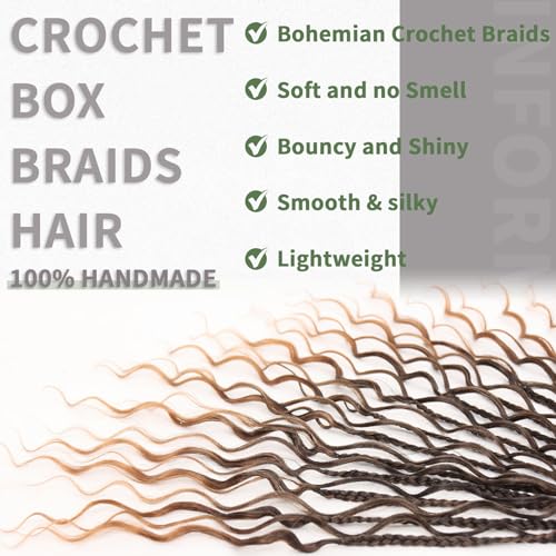 14 Inch Boho Crochet Braids 7Packs Goddess Box Braids Crochet Hair for Women Pre Looped Bohemian Hippie Braiding Hair Extensions, 1B/27